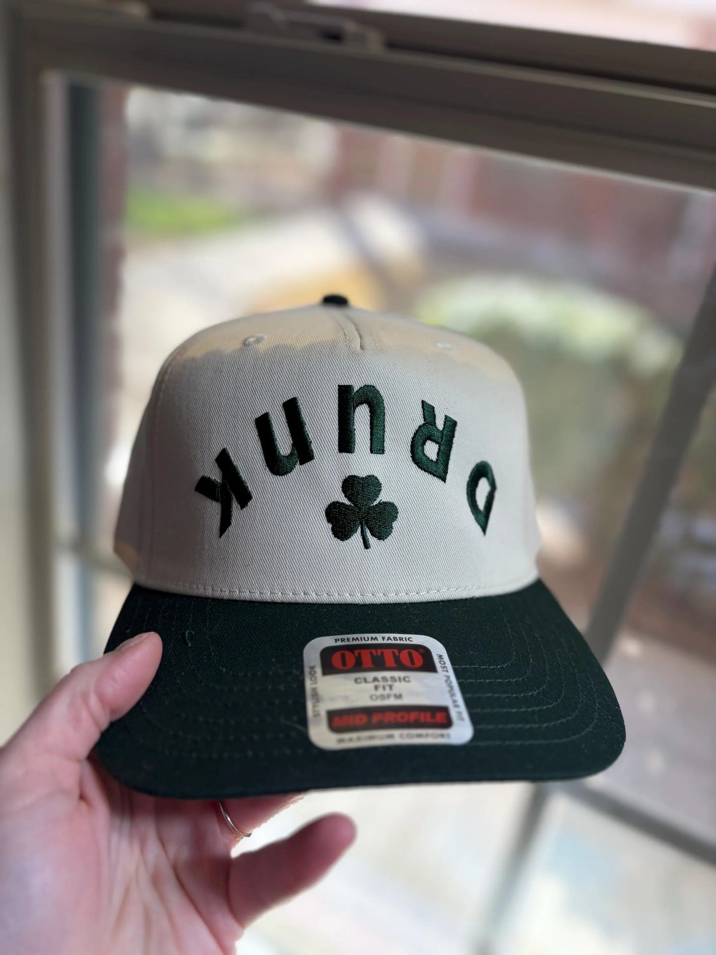 Drunk upside down shamrock Otto trucker hat