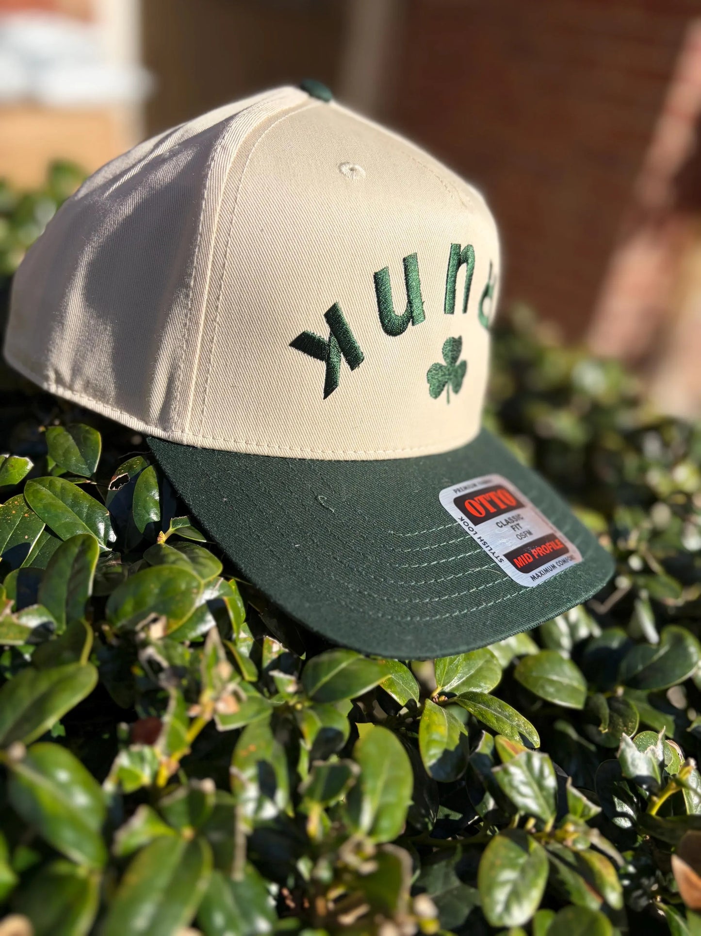 Drunk upside down shamrock Otto trucker hat
