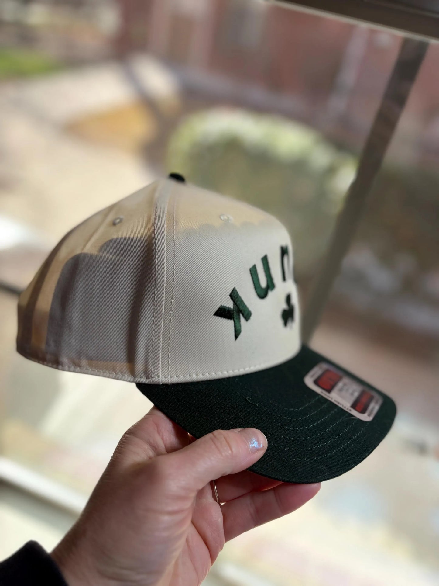 Drunk upside down shamrock Otto trucker hat