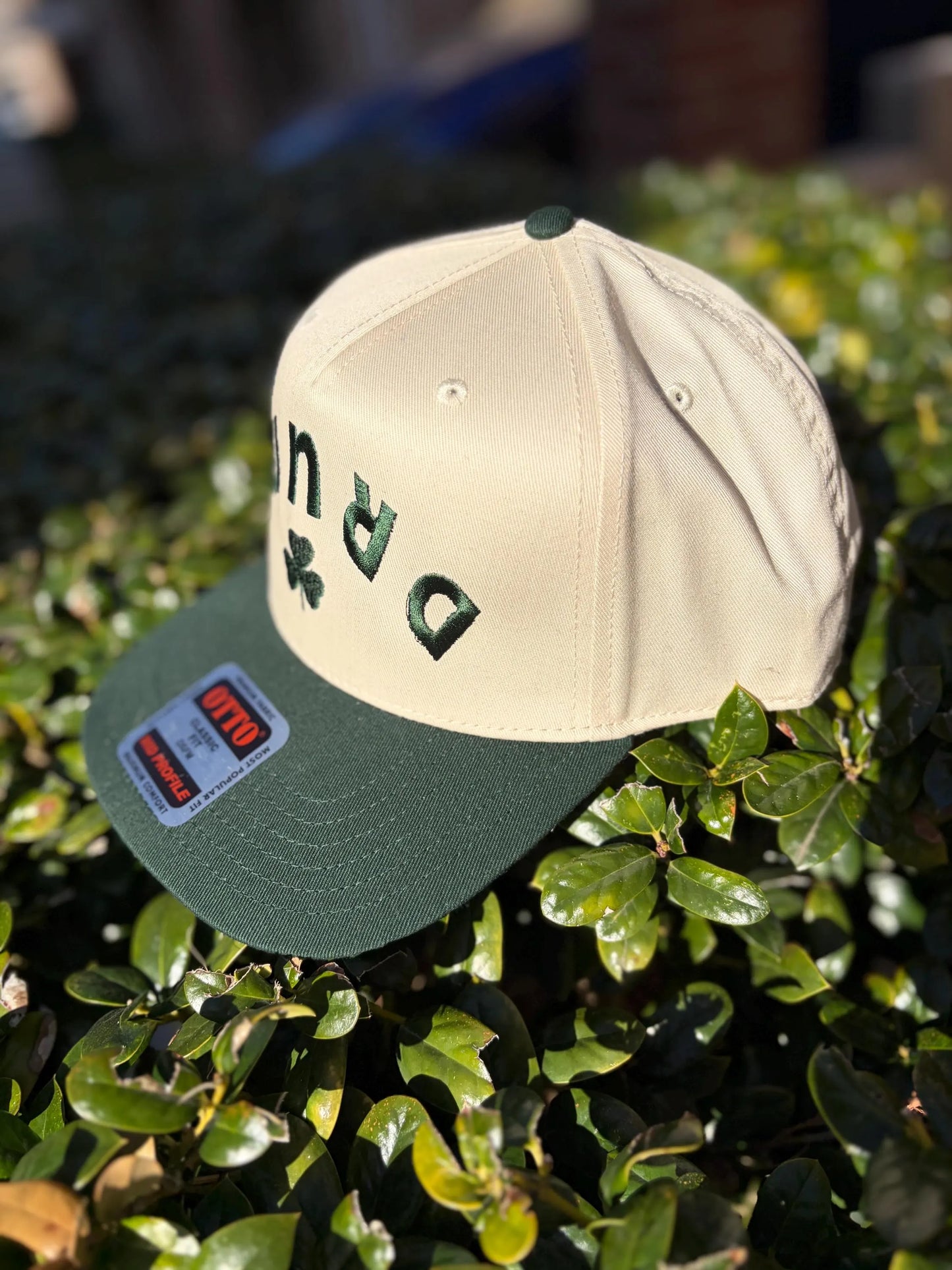 Drunk upside down shamrock Otto trucker hat