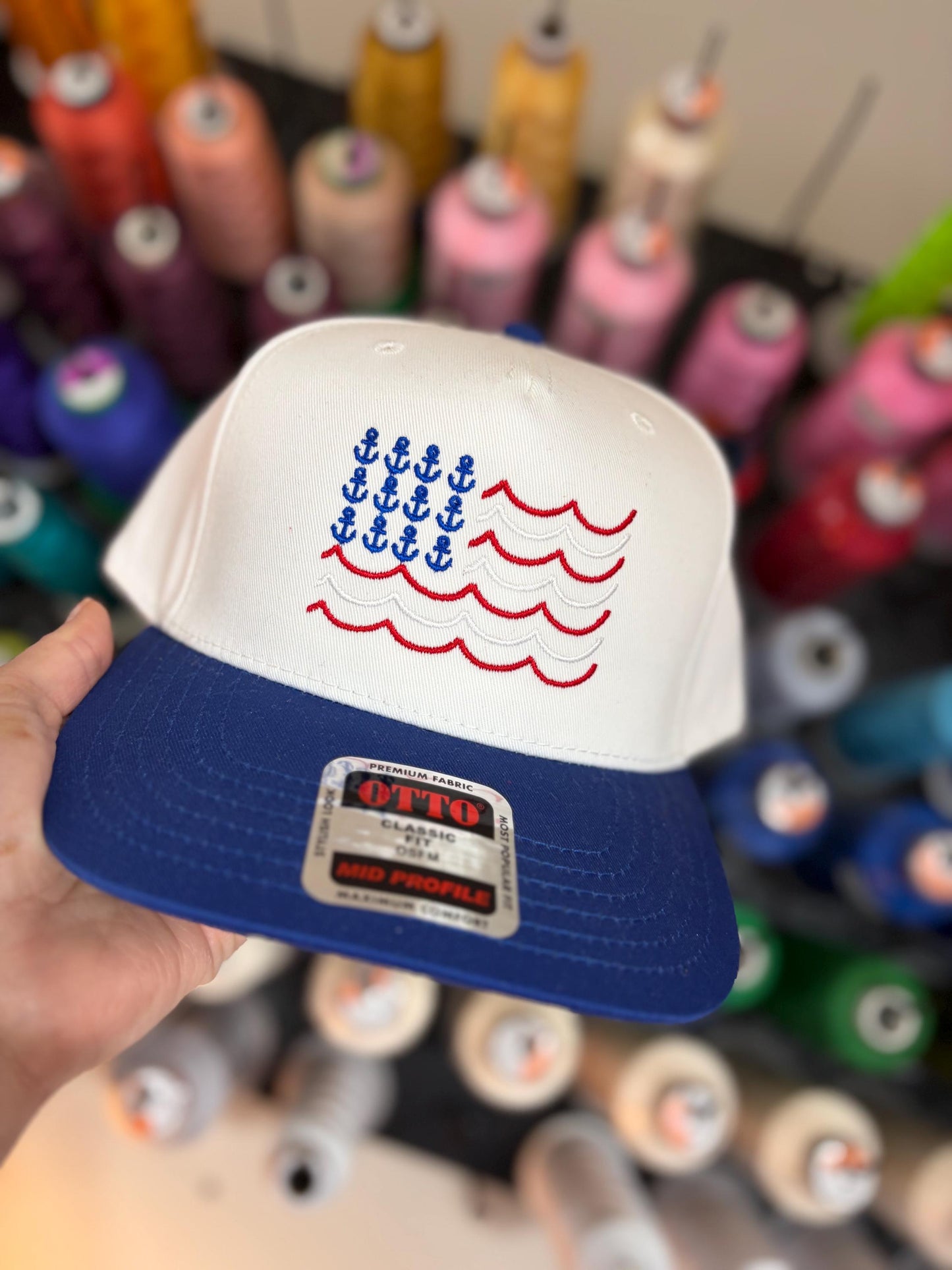Anchor patriotic flag embroidered hat